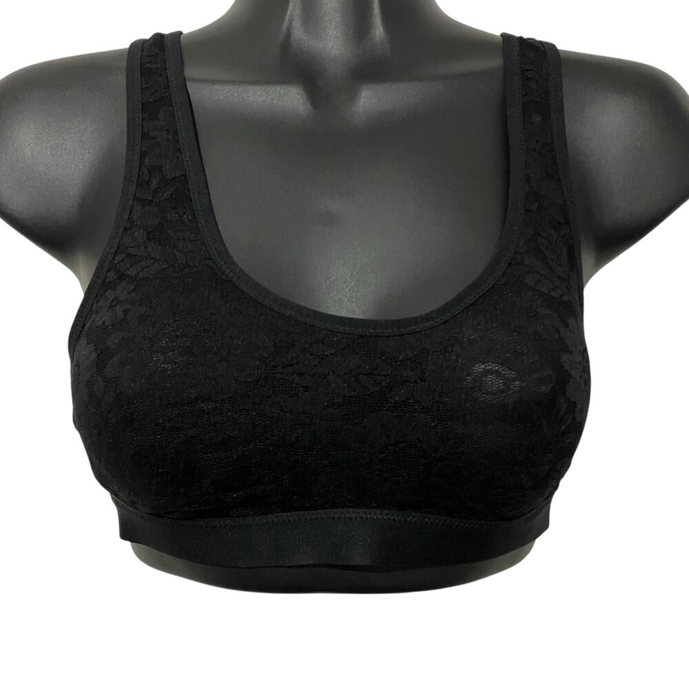 Aerie Womens Bralette Size Small Smoothez Black Floral Lace Scoop Pullover Bra